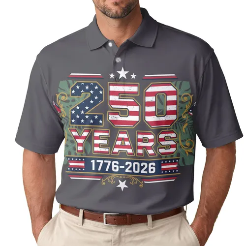 America's 250th Semiquincentennial: Polo '250 Years' 1776-2026 Distressed Stars Stripes Art Men's Polo Shirt (Lightweight)