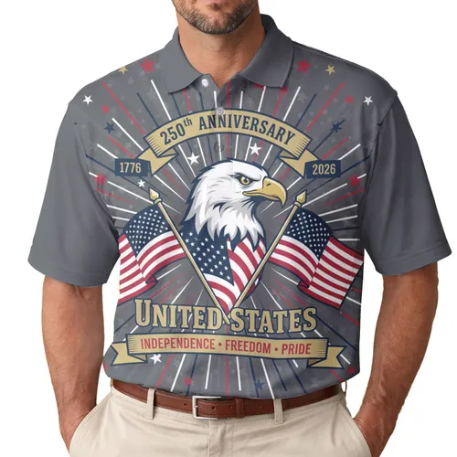 America 250th Eagle Flag 1776-2026 Independence Freedom Pride Celebration Men's Polo Shirt (Lightweight)