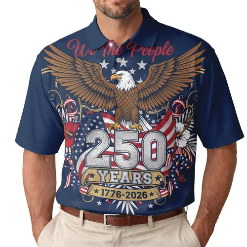 America 250th Eagle: We The People 1776 Grunge 250 Polo Flag Emblem Men's Polo Shirt (Lightweight)