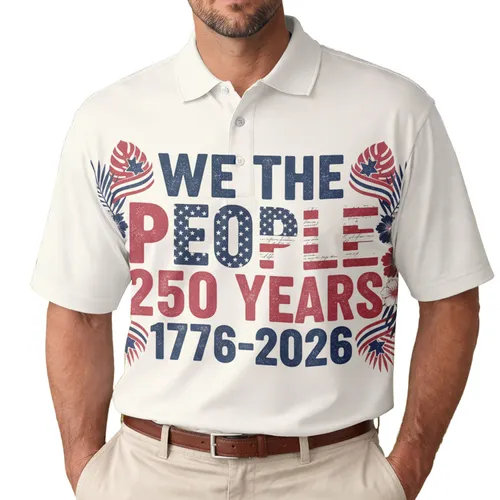 250th Anniversary WE THE PEOPLE 1776 Flag Tropical Hibiscus Patriot Men's Polo Shirt (Lightweight)