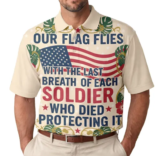 USA 250th Semiquincentennial Flag Tribute Monstera Hibiscus Navy Red White Men's Polo Shirt (Lightweight)