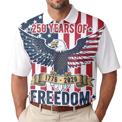 America 250th Birthday: Freedom Eagle Polo Flag Design - 1776-2026 Commemoration Men's Polo Shirt (Lightweight)