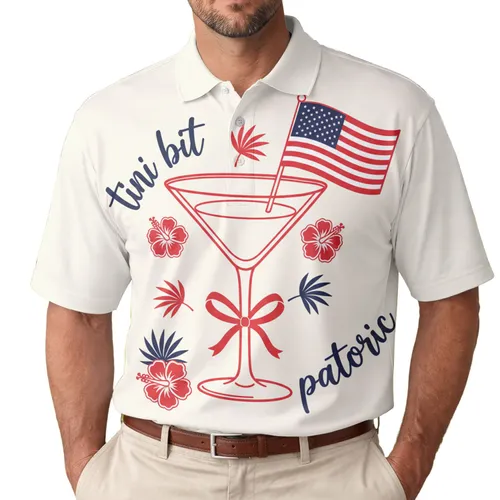 America 250th: 'Tini Bit Patriotic' Martini Flag Crimson Red Polo Celebration Men's Polo Shirt (Lightweight)