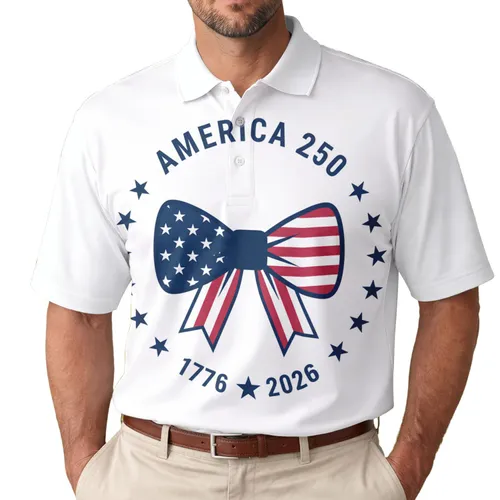 America 250th Patriotic Polo Bow Tie 1776-2026 Stars Stripes Men's Polo Shirt (Lightweight)