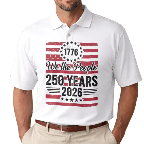 America 250th Anniversary Patriotic Polo We The People Distressed Flag Men's Polo Shirt (Lightweight)