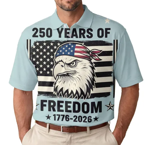 Patriotic Semiquincentennial Eagle: 250 Years Freedom, Polo Flag Bandana 1776-2026 Men's Polo Shirt (Lightweight)