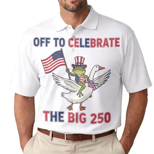 America 250th Birthday Frog Riding Goose Flag - Est. 1776 Island Celebration Men's Polo Shirt (Lightweight)