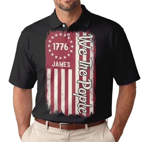 James Patriotic USA 250th Distressed Flag 13 Stars 1776 We The People Men's Polo Shirt (Lightweight)