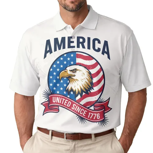 America 250th Anniversary Eagle Emblem: Patriotic Flag Shield, United Since 1776 Men's Polo Shirt (Lightweight)