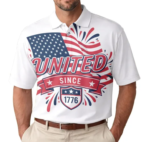 America's 250th Birthday United 1776 Flag Shield - Polo Patriotic Design Men's Polo Shirt (Lightweight)