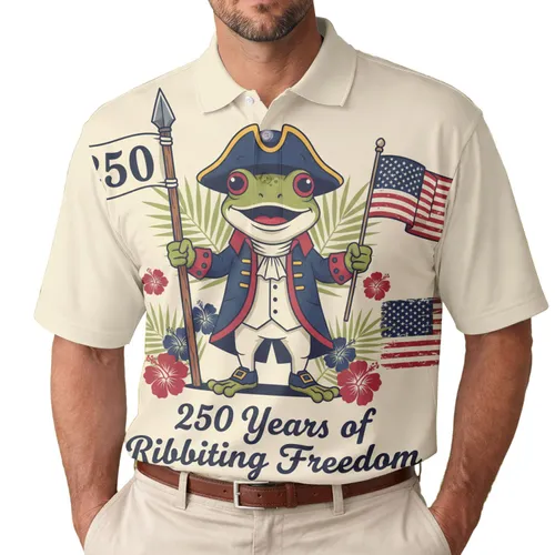 America 250th Anniversary Colonial Frog Tricorne Hat Flag Banner 250 Ribbiting Freedom Men's Polo Shirt (Lightweight)