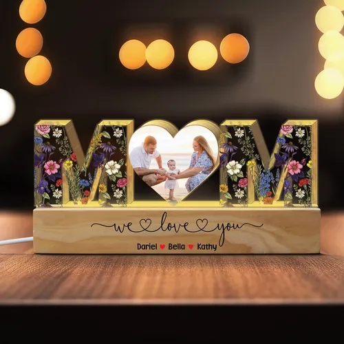 Personalized Mom Photo With Kids Name Night Light Mother's Day Gift
