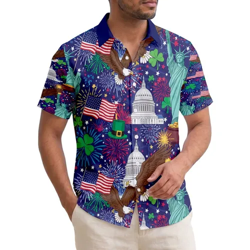 America 250th Birthday: Patriotic Hawaiian Liberty Eagle Capitol Flag Shamrock Design Short-sleeve Hawaiian Shirt