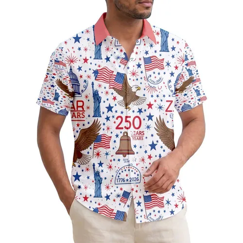America 250th Anniversary Hawaiian Eagle Flag Liberty Bell Capitol Design Short-sleeve Hawaiian Shirt