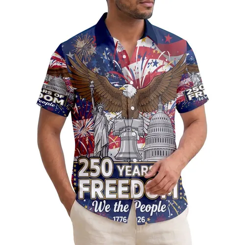 USA 250th Anniversary: Tropical Americana Lady Liberty & Eagle Flag Art Short-sleeve Hawaiian Shirt