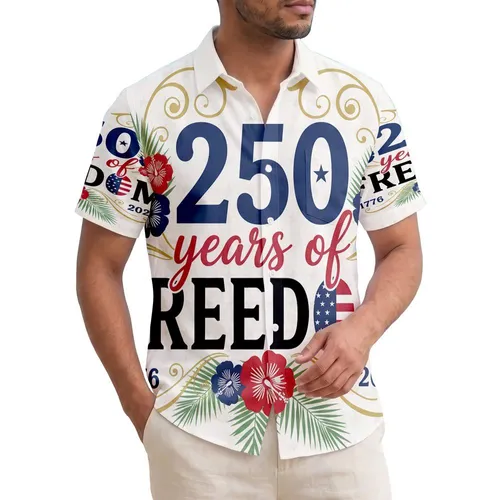 America 250th Anniversary: Freedom Hawaiian Hibiscus Palm 1776 2026 Art Short-sleeve Hawaiian Shirt
