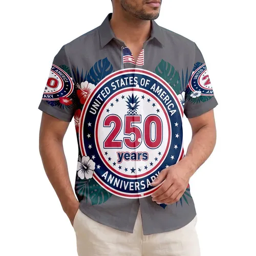 America 250th Anniversary United States Emblem Flag Stars Tropical Patriotic Illustration Short-sleeve Hawaiian Shirt