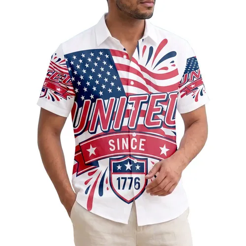 America's 250th Birthday United 1776 Flag Shield - Hawaiian Patriotic Design Short-sleeve Hawaiian Shirt