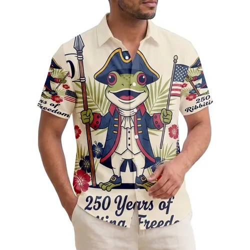 America 250th Anniversary Colonial Frog Tricorne Hat Flag Banner 250 Ribbiting Freedom Short-sleeve Hawaiian Shirt