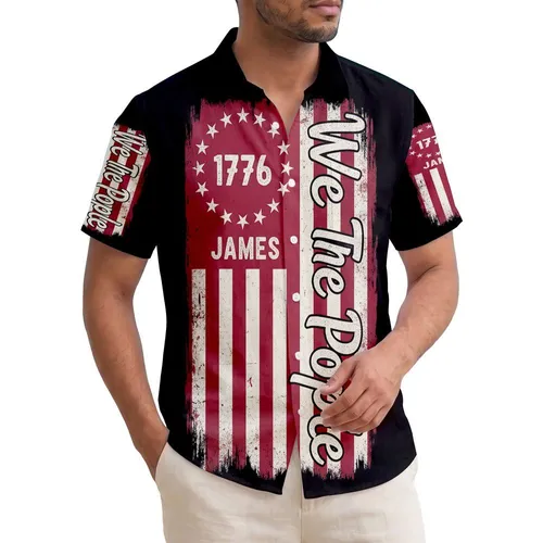 James Patriotic USA 250th Distressed Flag 13 Stars 1776 We The People Short-sleeve Hawaiian Shirt