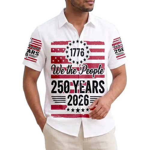 America 250th Anniversary Patriotic Hawaiian We The People Distressed Flag Short-sleeve Hawaiian Shirt
