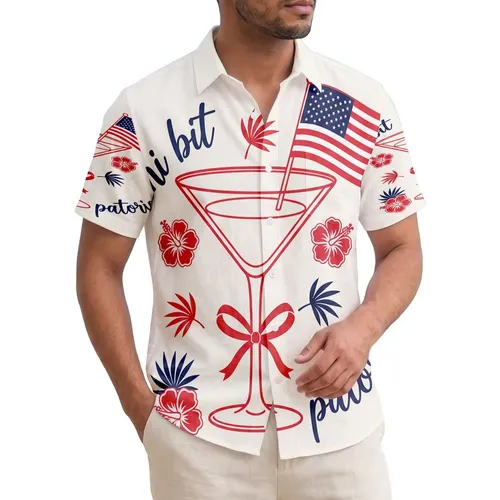 America 250th: 'Tini Bit Patriotic' Martini Flag Crimson Red Hawaiian Celebration Short-sleeve Hawaiian Shirt