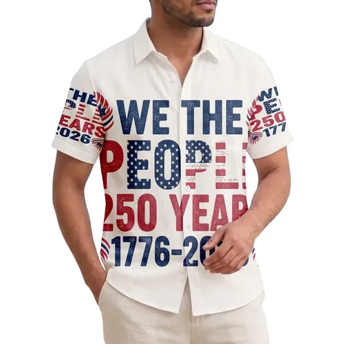 250th Anniversary WE THE PEOPLE 1776 Flag Tropical Hibiscus Patriot Short-sleeve Hawaiian Shirt