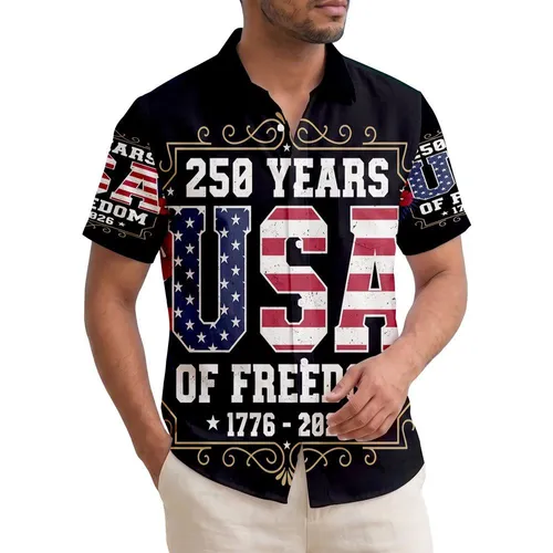 America 250th Anniversary 250 Years USA Flag 1776 Freedom Hibiscus Palm Scrollwork Short-sleeve Hawaiian Shirt