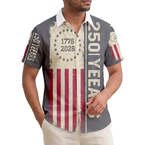 USA 250th Anniversary Flag 1776-2026 Distressed Tropical Patriotism Charcoal Short-sleeve Hawaiian Shirt
