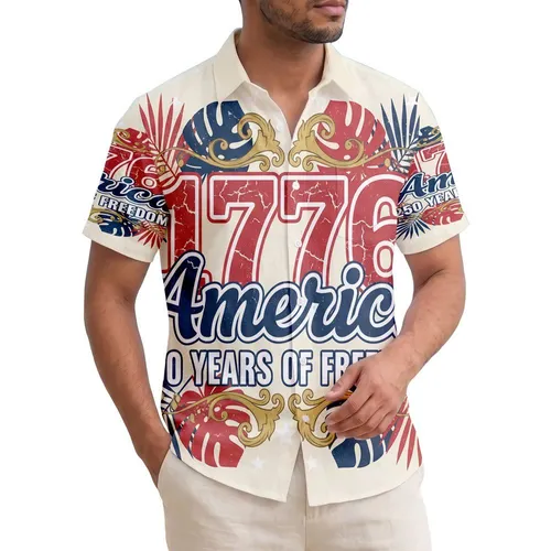America 250th Anniversary 1776 Freedom Distressed Patriotic Tropical Foliage Short-sleeve Hawaiian Shirt