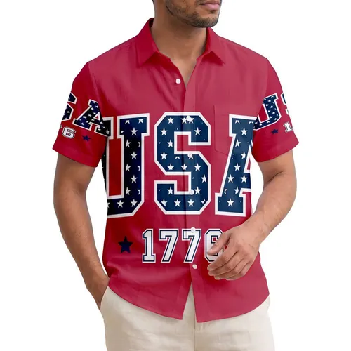USA 250th Anniversary 1776 Collegiate Starfield Crimson Red Patriotic Design Short-sleeve Hawaiian Shirt