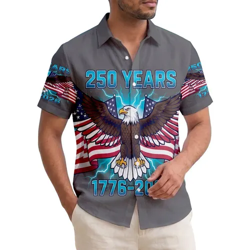 America 250th Bald Eagle Flag Lightning Commemorative 1776-2026 Short-sleeve Hawaiian Shirt