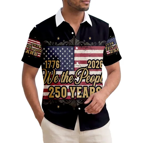 America 250th Semiquincentennial Flag: We The People 1776-2026 Gold Laurel Wreaths Short-sleeve Hawaiian Shirt