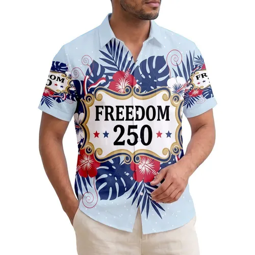 America 250th Freedom Tropical Hawaiian Patriotic Hibiscus Commemorative Banner Short-sleeve Hawaiian Shirt