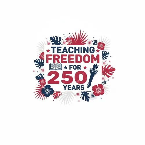 America 250th Anniversary Freedom: Teaching Freedom, Book & Torch, Hawaiian Patriotic Motif Short-sleeve Hawaiian Shirt