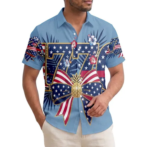 USA 250th 1776 Patriotic Hawaiian Bow Firecracker Americana Design Short-sleeve Hawaiian Shirt