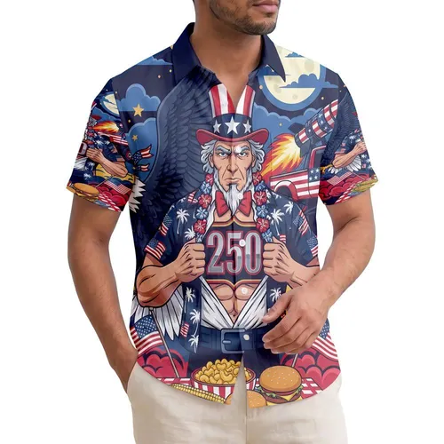 America 250th Anniversary Uncle Sam Hawaiian Eagle Monster Truck Design Est. 1776 Short-sleeve Hawaiian Shirt