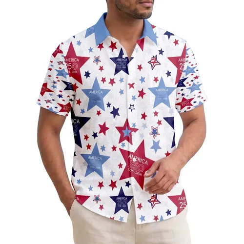 America 250th 1776 Anniversary Patriotic Hawaiian Red White Blue Confetti Star Design Short-sleeve Hawaiian Shirt