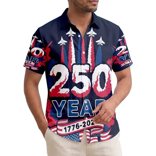 America 250th Anniversary Tropical Jet Smoke Banner 1776-2026 Patriotic Short-sleeve Hawaiian Shirt
