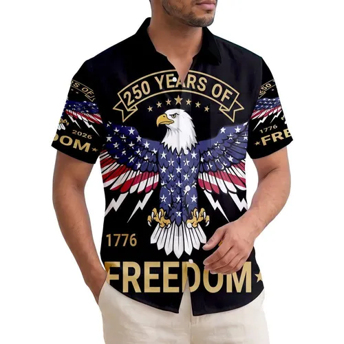 USA 250th Birthday Eagle Flag Wings Lightning Freedom 1776 2026 Short-sleeve Hawaiian Shirt