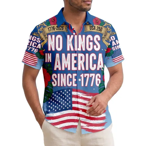 America's 250th Semiquincentennial: No Kings 1776 Flag Crown Tropical Patriotism Short-sleeve Hawaiian Shirt