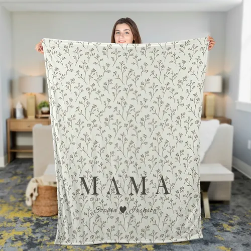 Personalized Mama with Kids Names Fleece Blanket Mother's Day Gift