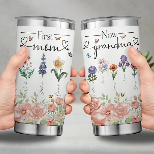 Personalized Birth Month Flower Stainless Tumbler 20oz Mother's Day Gift
