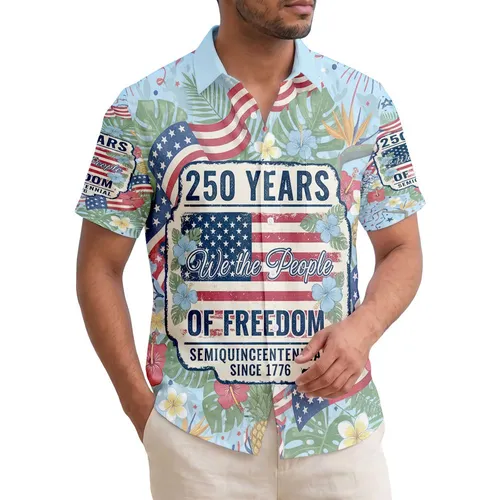 We The People Distressed Flag 1776 - USA 250th Anniversary Tropical Celebration Motif Hawaiian Shirt