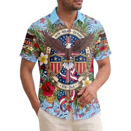 Bald Eagle American Flag Cross - USA 250th Anniversary 1776-2026 Independence Day Hawaiian Shirt