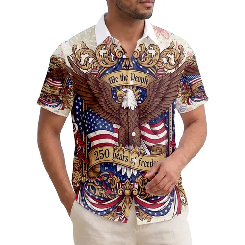 Bald Eagle American Flag 1776 We The People Patriotic Tropical - USA 250 Years of Freedom Hawaiian Shirt