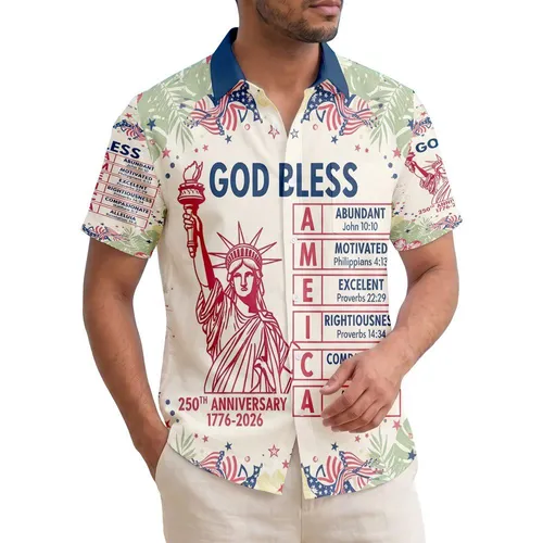 Statue of Liberty God Bless America 1776-2026 - USA 250th Anniversary Patriotic. Hawaiian Shirt