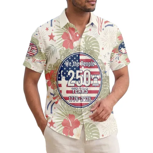 Distressed Flag We The People 1776-2026 - USA 250th Anniversary Patriotic Tropical Hawaiian Shirt
