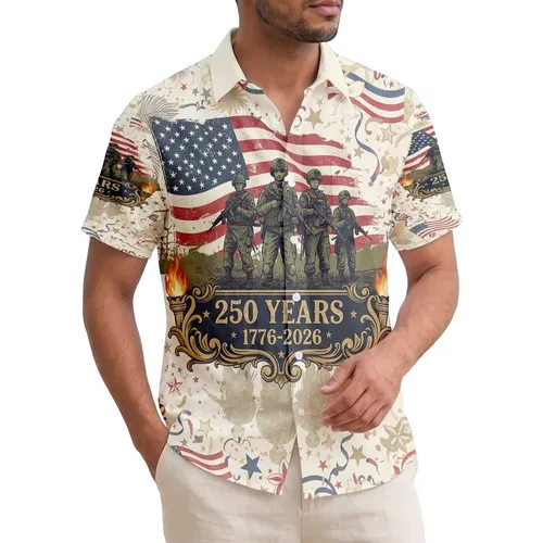 Modern Soldiers 1776-2026 Flag - USA 250 Years of Freedom Patriotic Independence Day Hawaiian Shirt