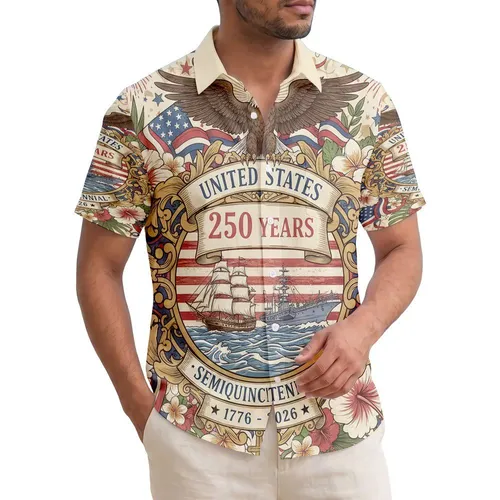 Bald Eagle Flag Tall Ship 1776-2026 - USA 250th Anniversary Independence Day Gift for Dad Hawaiian Shirt